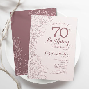 Mauve Pink Floral 70th Birthday Party Invitation