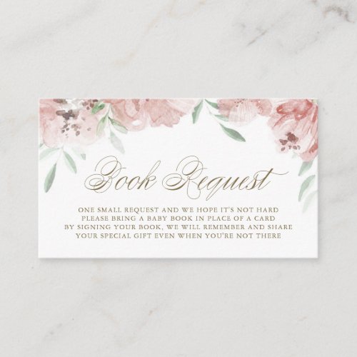 Mauve Pink Floral Baby Shower Book Request Card