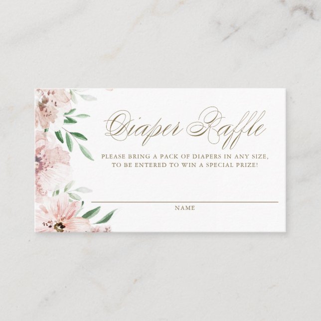Mauve Pink Floral Baby Shower Diaper Raffle Card (Front)