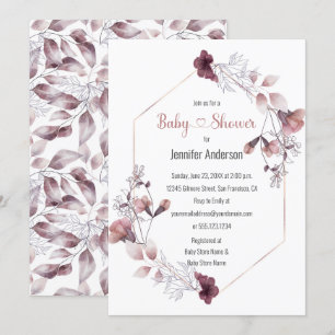 Mauve Pink Floral Botanical Baby Shower Invitation