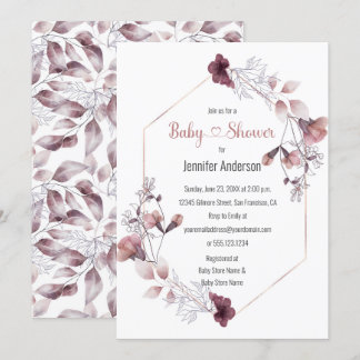 Mauve Pink Floral Botanical Baby Shower Invitation