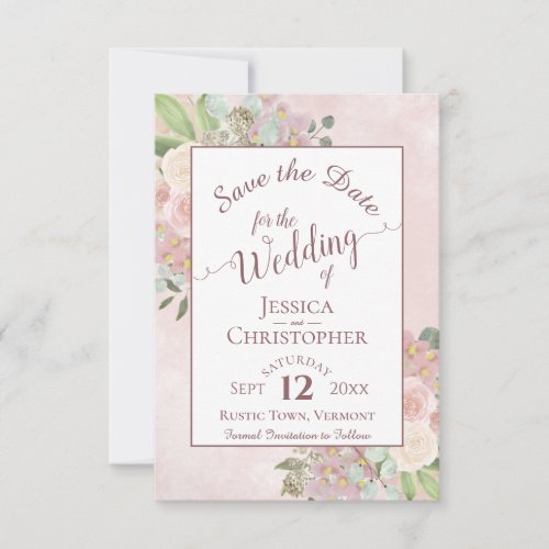 Mauve Pink Floral Elegant Calligraphy Wedding Save The Date
