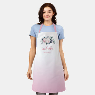 Mauve pink floral personalized bridesmaid apron