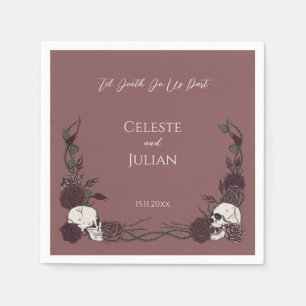 Mauve Pink Floral Til Death Skulls & Roses Wedding Napkins