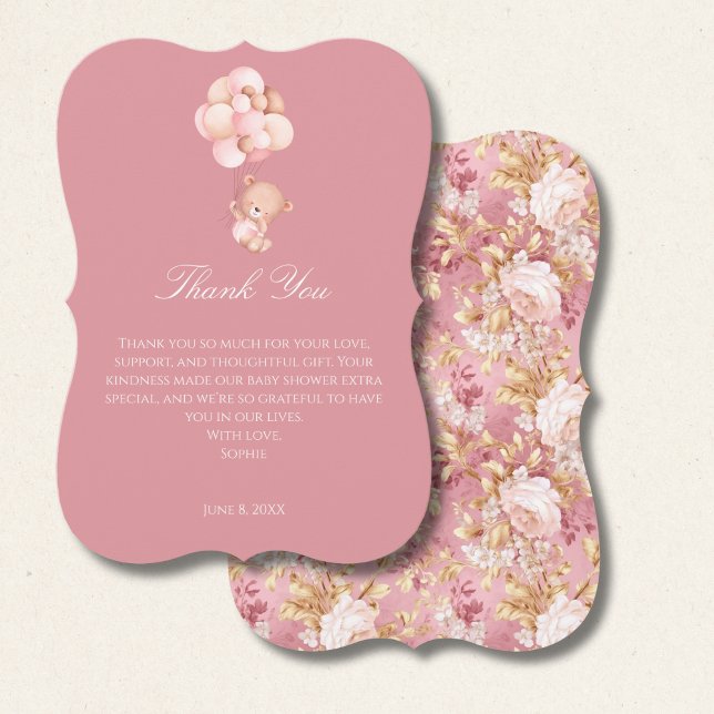 Mauve Pink, Florals Baby Shower Thank You Card (Creator Uploaded)