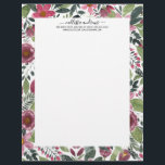 Mauve Pink Forest Green Watercolor Flowers Leaves Letterhead<br><div class="desc">This elegant and artsy pattern is perfect for the trendy and stylish woman. It features hand-painted mauve pink, burgundy pink, and forest green watercolor flowers and leaves pattern on top of a white background. It's a modern, country, cute, girly, pretty, unique, and original print. Stylize with this hand-painted design done...</div>