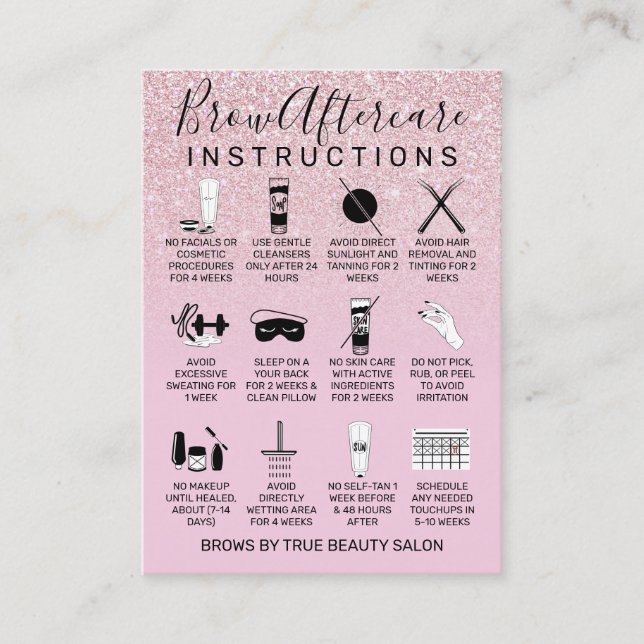 Mauve Pink Glitter Brows Aftercare Icon Business Card (Front)