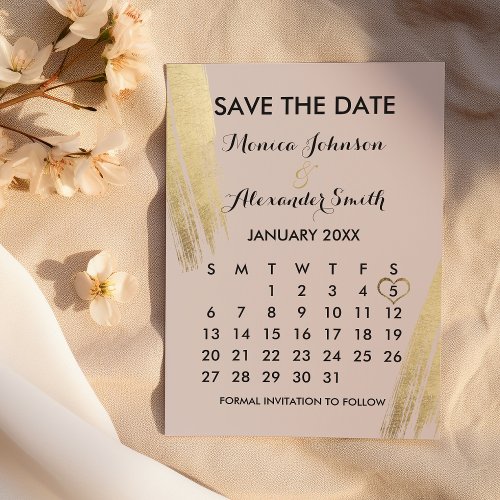 Mauve Pink Gold Brushstrokes Calendar Save Save The Date