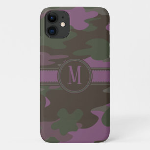 Mauve Pink   Green Camo Dark Monogram iPhone 11 Case