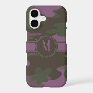 Mauve Pink Green Camo Dark Monogram iPhone 17 Case