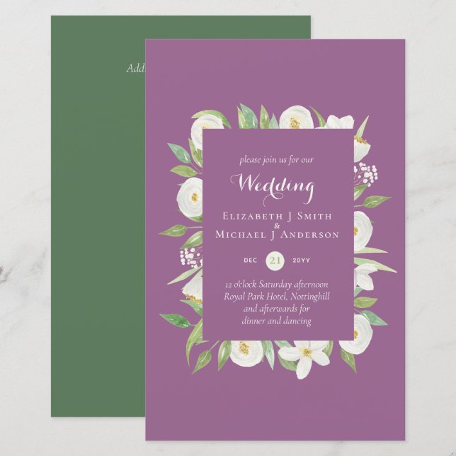 Mauve Pink Green Floral Budget Wedding Invite A9 (Front/Back)