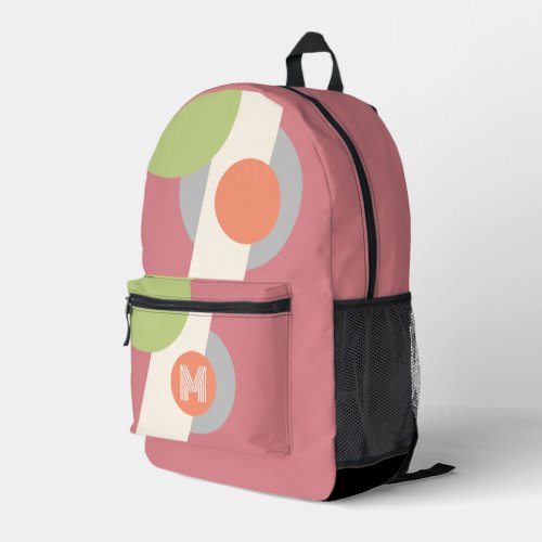 Mauve Pink Lime Green Peach Orange Retro Shapes Printed Backpack