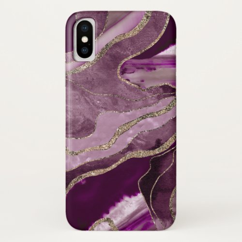 Mauve Pink Marble Agate Gold Glitter Glam 1  iPhone X Case