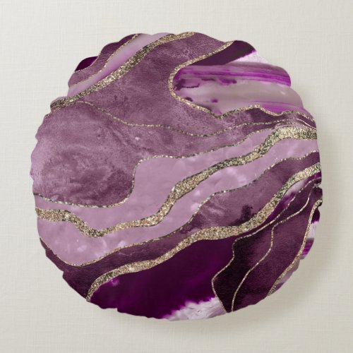 Mauve Pink Marble Agate Gold Glitter Glam 1  Round Pillow