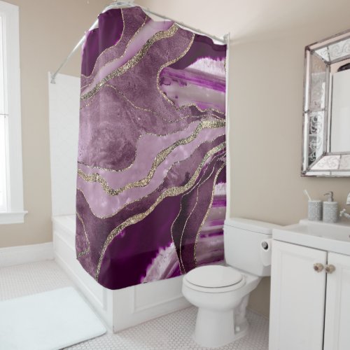 Mauve Pink Marble Agate Gold Glitter Glam 1  Shower Curtain