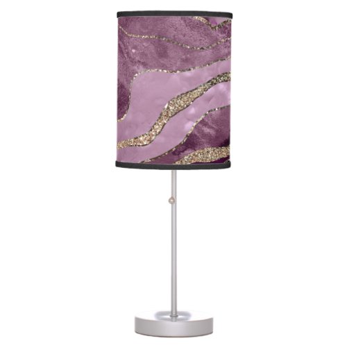 Mauve Pink Marble Agate Gold Glitter Glam 1  Table Lamp