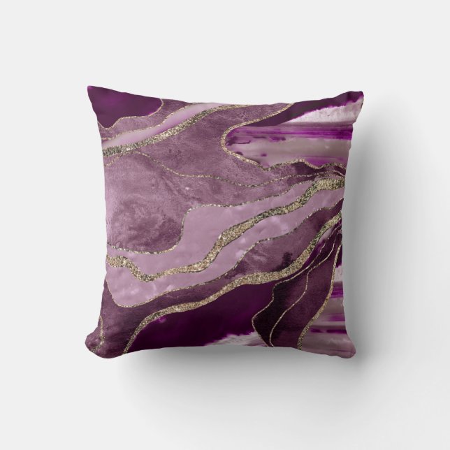 Mauve Pink Marble Agate Gold Glitter Glam #1  Throw Pillow (Front)