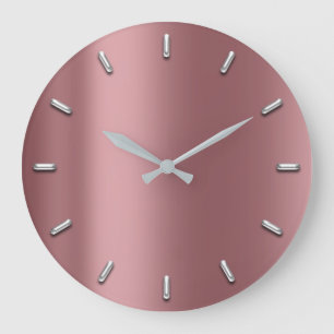 Mauve Pink Metallic Minimal Silver Red Bean Large Clock