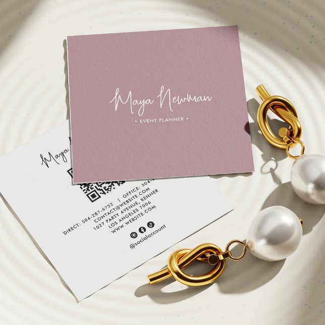 MAUVE PINK Modern CHIC Minimal QR Code  Square Business Card (Creator Uploaded)