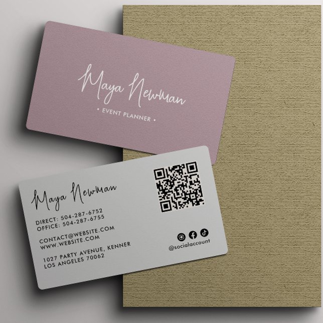 MAUVE PINK Modern Elegant Minimal QR Code Creative Business Card (Creator Uploaded)