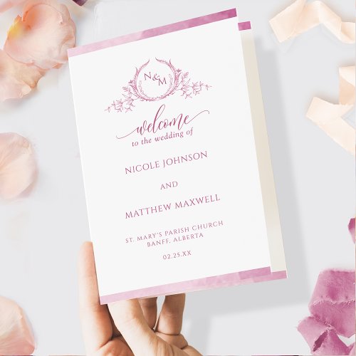 Mauve Pink Monogram Folded Wedding Program