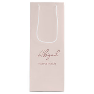 Mauve & Pink Personalized Name Wedding Party Wine Gift Bag