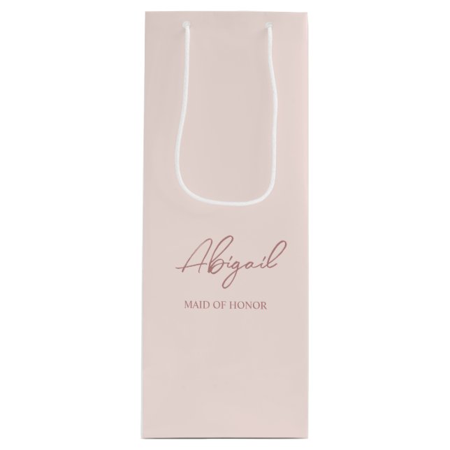 Mauve & Pink Personalized Name Wedding Party Wine Gift Bag (Front)