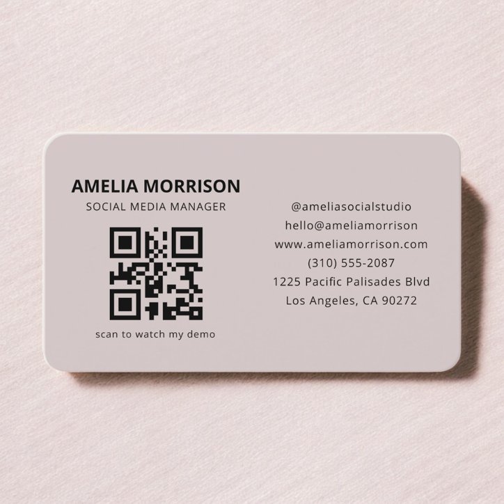 Mauve Pink QR Code Business Card