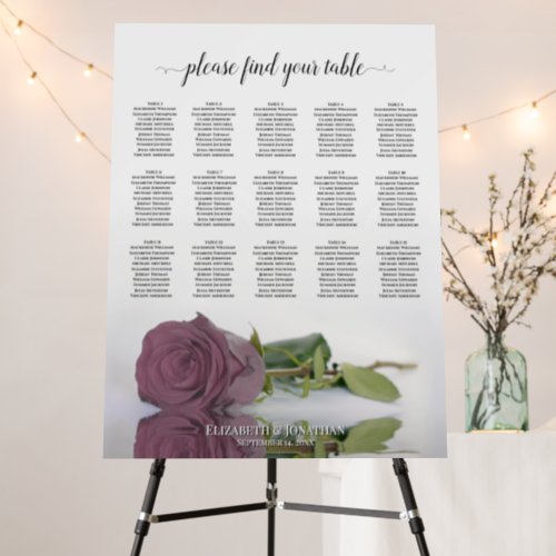 Mauve Pink Rose 15 Table Wedding Seating Chart Foam Board