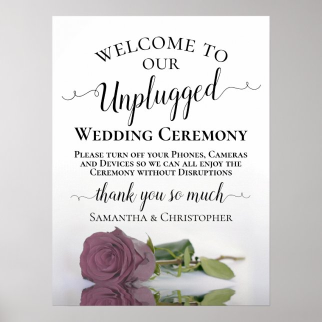 Mauve Pink Rose Elegant Unplugged Wedding Ceremony Poster (Front)