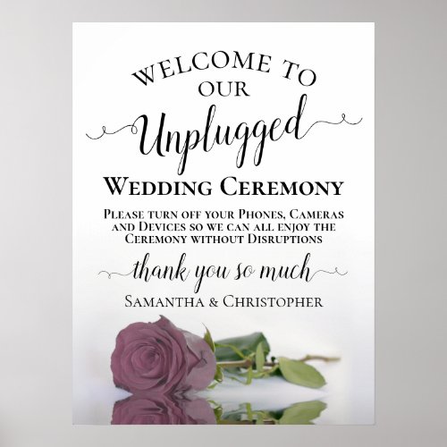 Mauve Pink Rose Elegant Unplugged Wedding Ceremony Poster