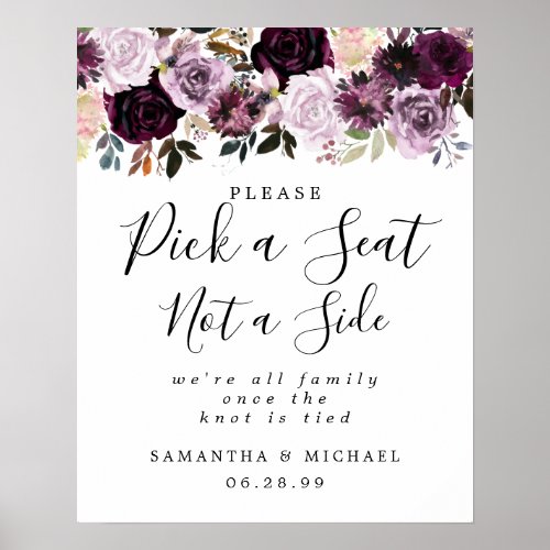 Mauve Pink Rose Floral Pick A Seat Not A Side Poster