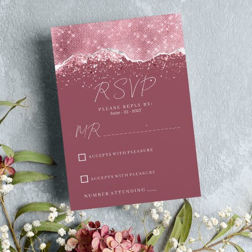 Mauve pink rose gold silver glitter RSVP  Invitation