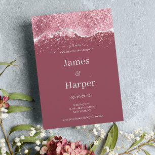 Mauve pink rose gold silver glitter Wedding Invitation