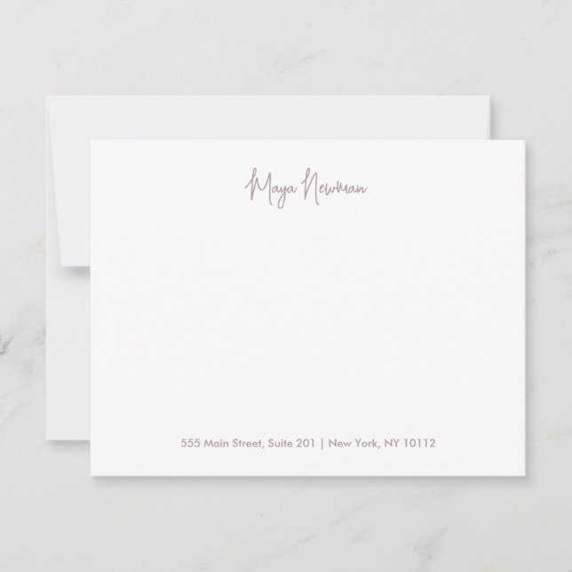 MAUVE PINK SIGNATURE MONOGRAM NAME NOTE CARD (Front)