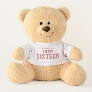 Mauve Pink Sweet 16 Teddy Bear Message on Back