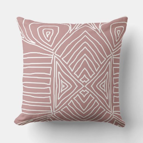 mauve pink Tribal Maze Mud Cloth Pattern African Throw Pillow