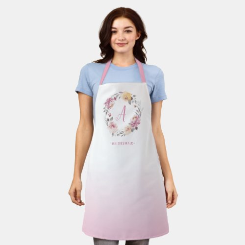 Mauve pink watercolor floral custom monogram apron