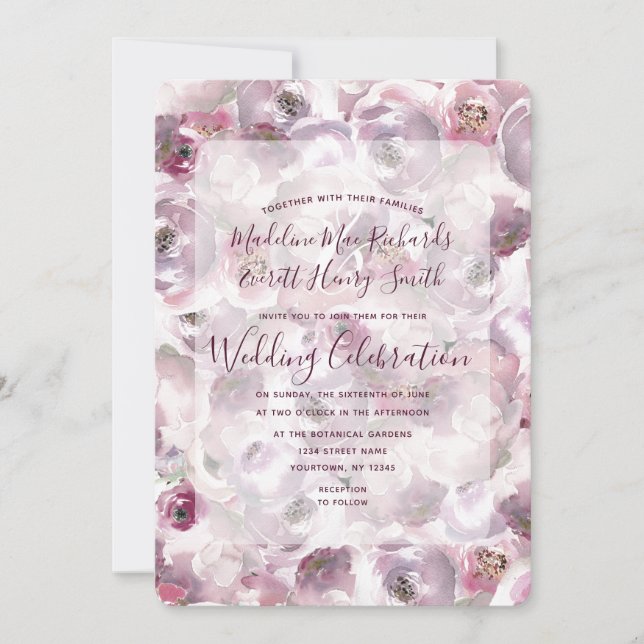 Mauve Pink Watercolor Floral Wedding Invitation (Front)