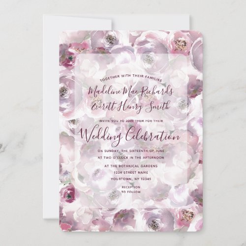 Mauve Pink Watercolor Floral Wedding Invitation