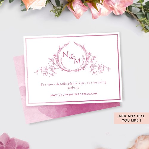 Mauve Pink Watercolor Monogram Wedding Website Enclosure Card