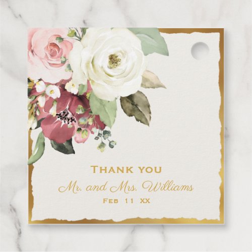 Mauve Pink White Florals Thank You Mr Mrs Wedding Favor Tags