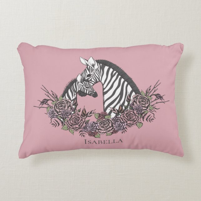 Mauve Pink Zebra Hand-Drawn Accent Pillow (Front)
