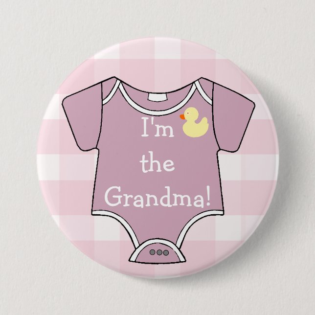 Mauve Plaid I'm The Grandma Baby Shower Pinback Button (Front)