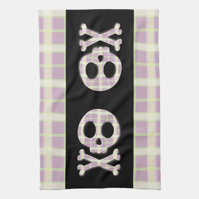 Mauve Plaid Skull Towel (Vertical)