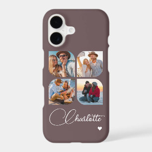 Mauve Plum 4 Photo Personalized Name iPhone 17 Case