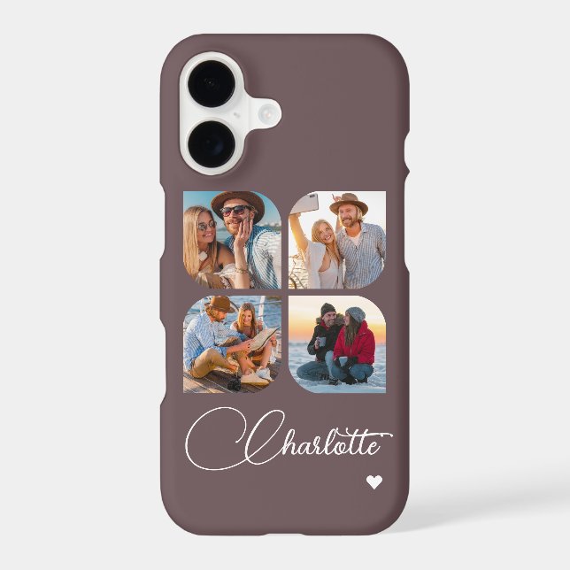 Mauve Plum 4 Photo Personalized Name Case-Mate iPhone Case (Back)
