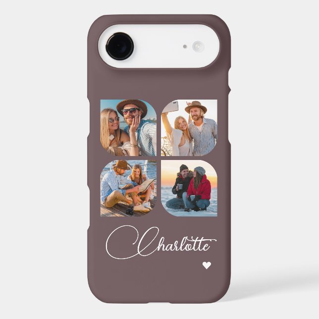 Mauve Plum 4 Photo Personalized Name Case-Mate iPhone Case (Back)