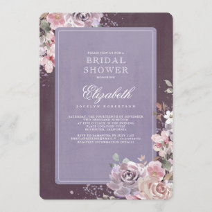Mauve Plum Lilac Vintage Floral Bridal Shower Invitation