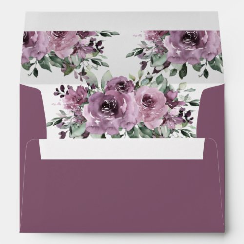 Mauve Plum Purple Floral 5x7 Card Wedding A7 Envelope